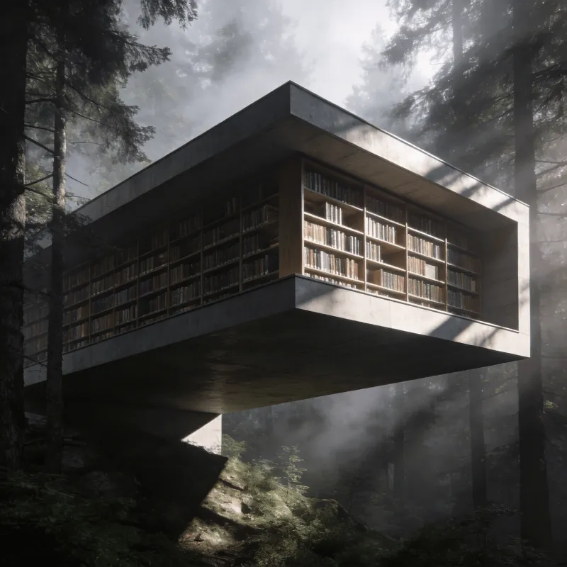 Library with Floating Cantilever — Misty Forest