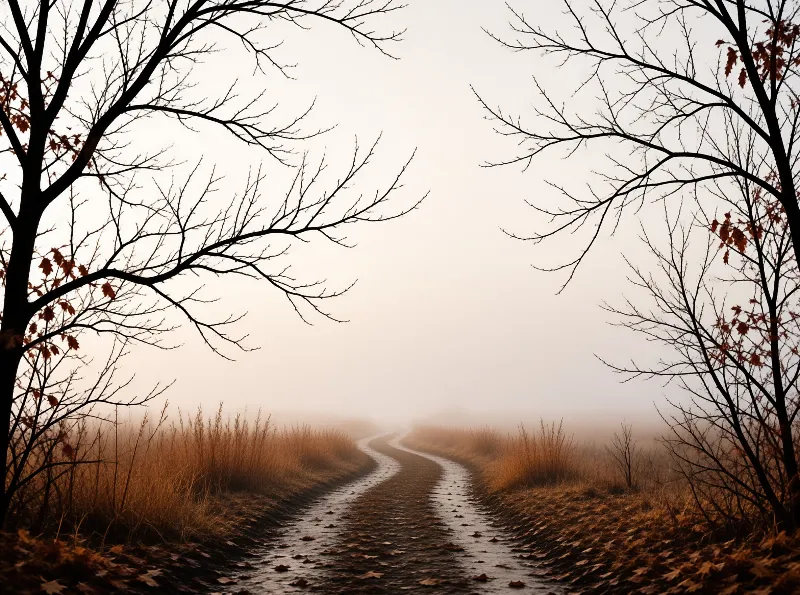 Misty Path Lined with Trees