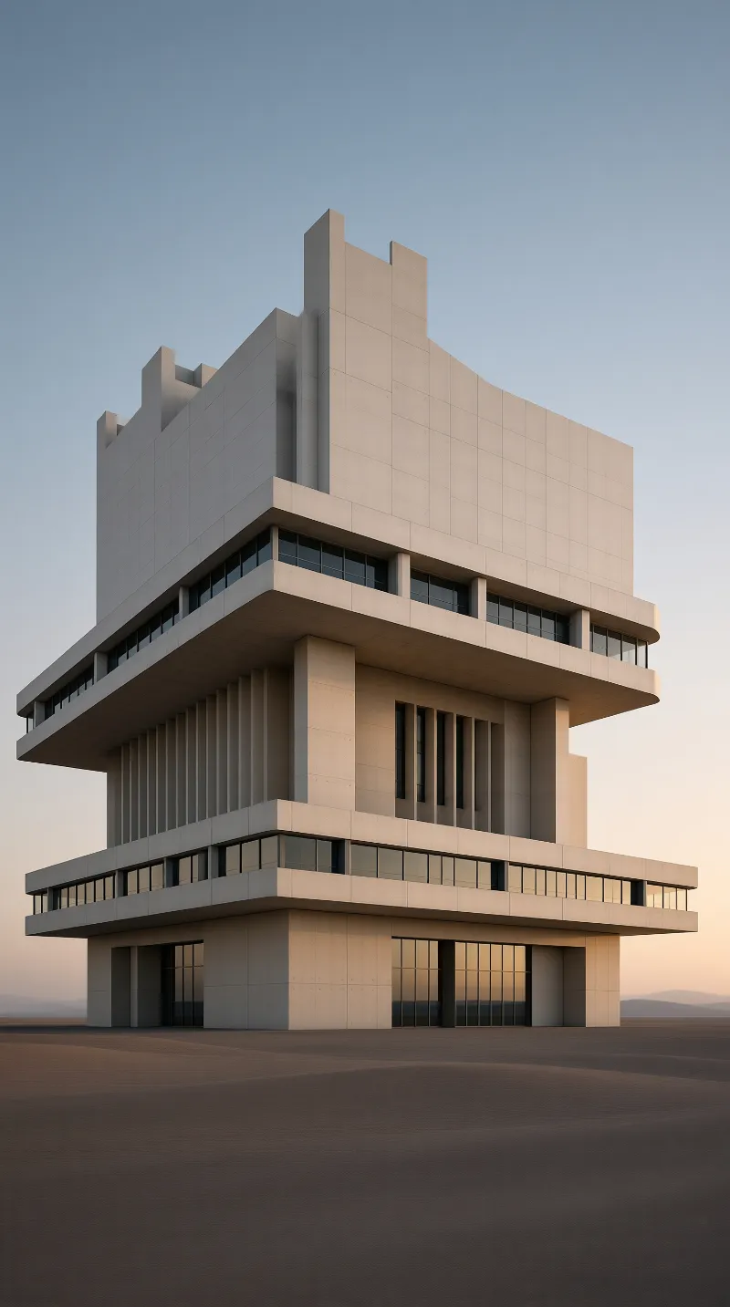 Brutalist Tower in Desert