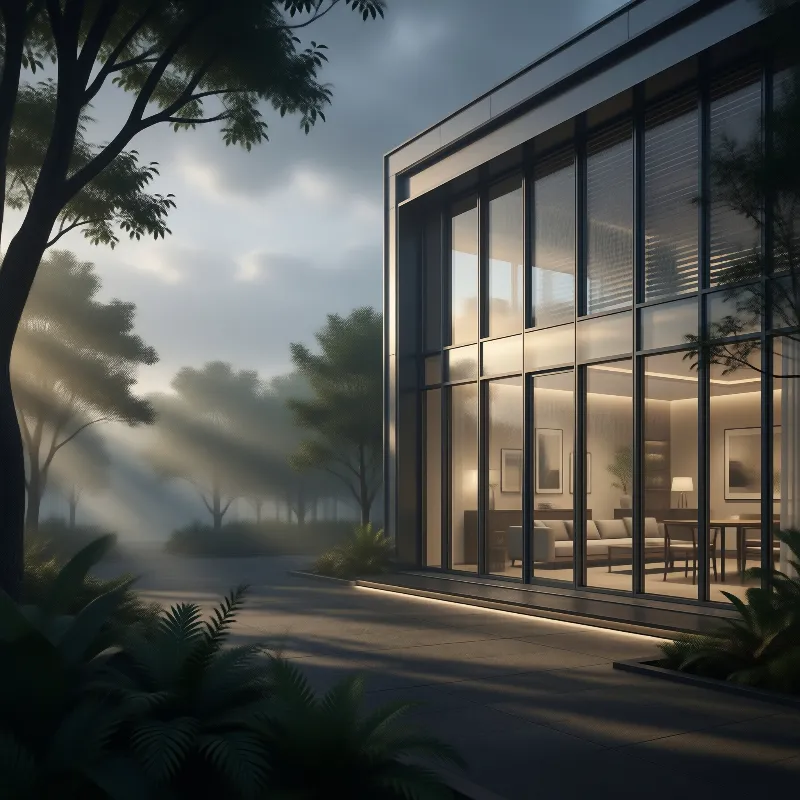 Modern Glass House at Dusk