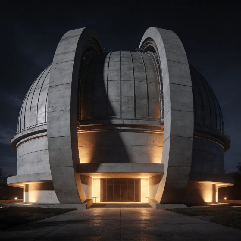 Observatory with Curved Concrete — Night With Warm Lights