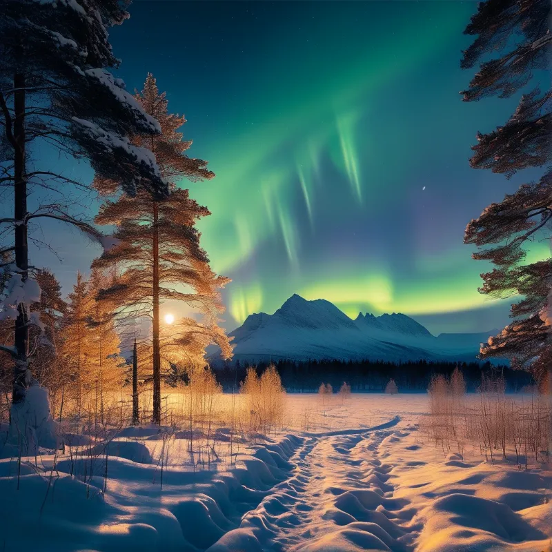 Aurora Borealis Winter Scene