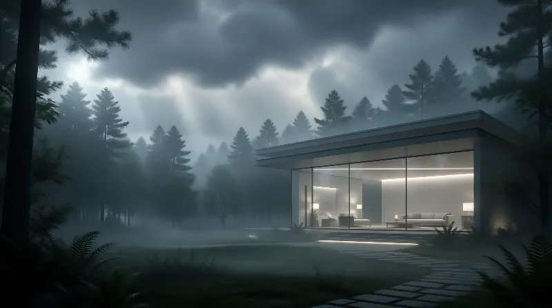 Modern House in Misty Forest