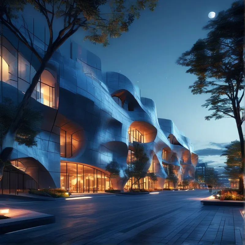 Modern Wavy Building at Night