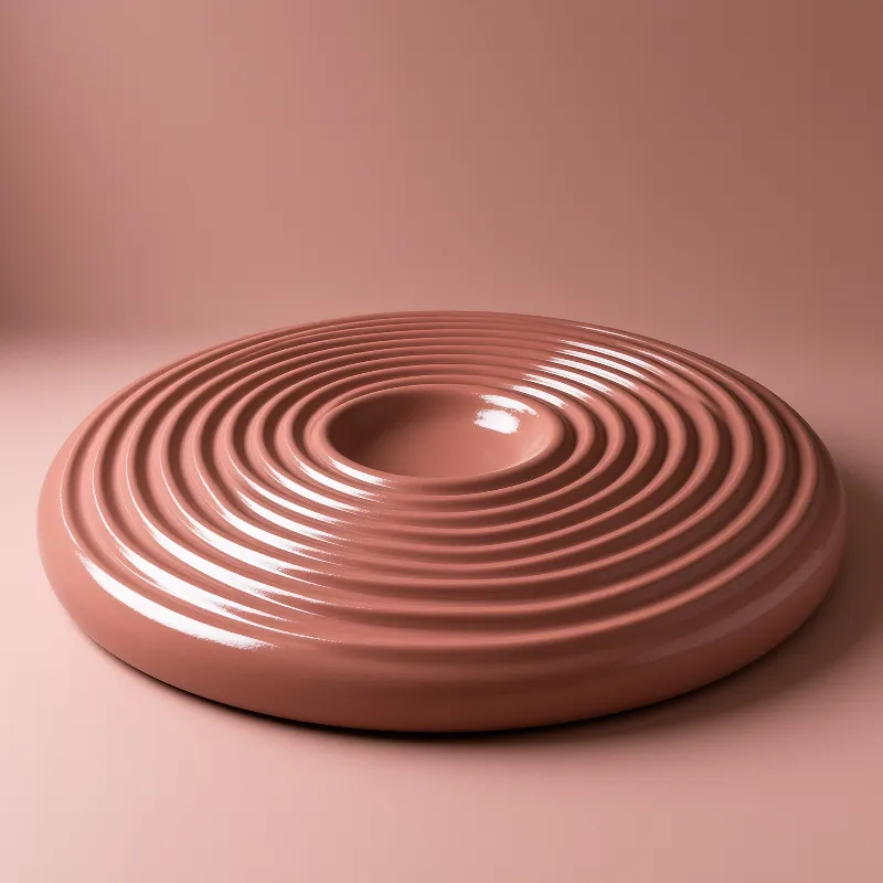 A glossy pink paint swirl rests on a matching seamless surface with bright white highlights along the concentric ridges.