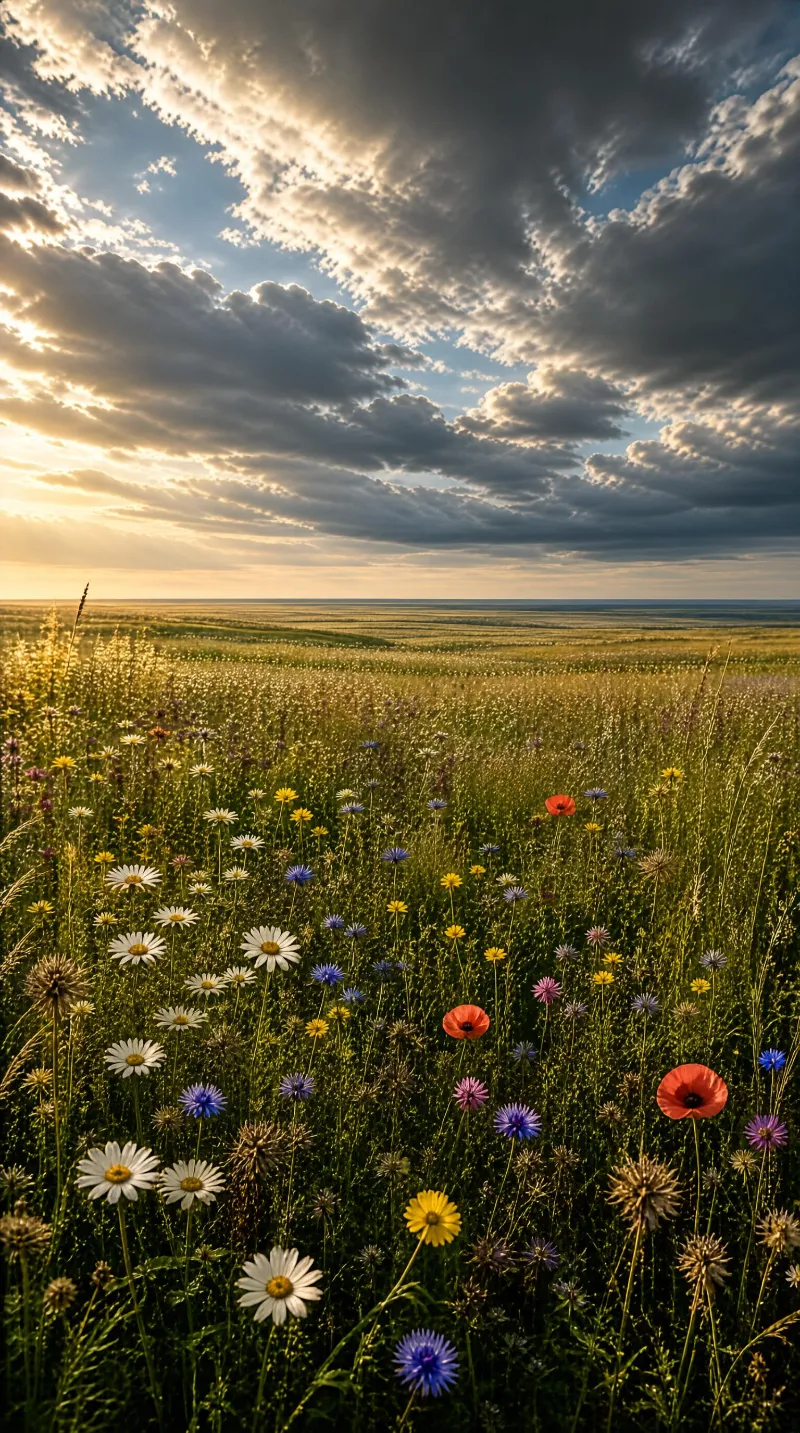 Wildflower Meadow at Sunset