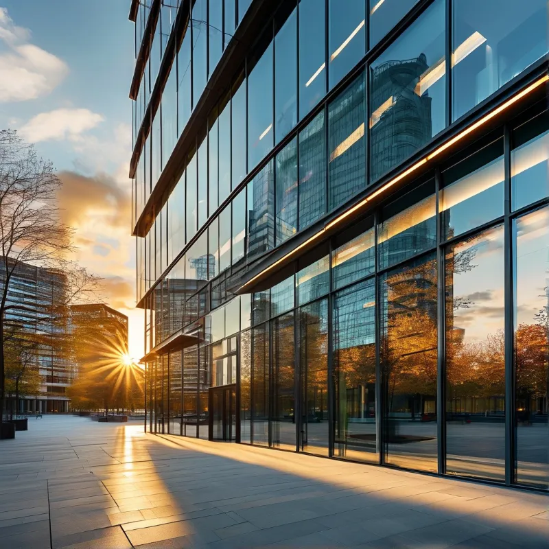 Glass Building at Sunset
