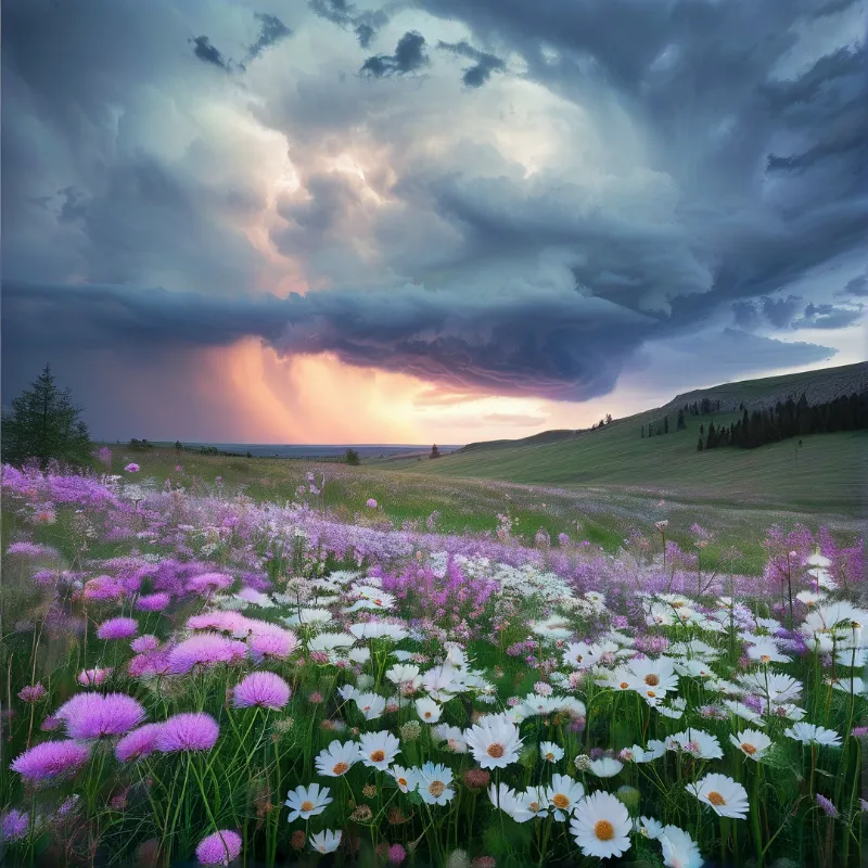 Vivid Meadow with Dramatic Sky