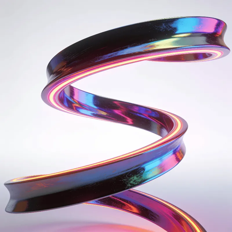 Neon-Lit, Liquid Chrome Curved Ribbon