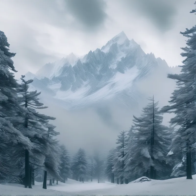 Misty Snow-Covered Peaks