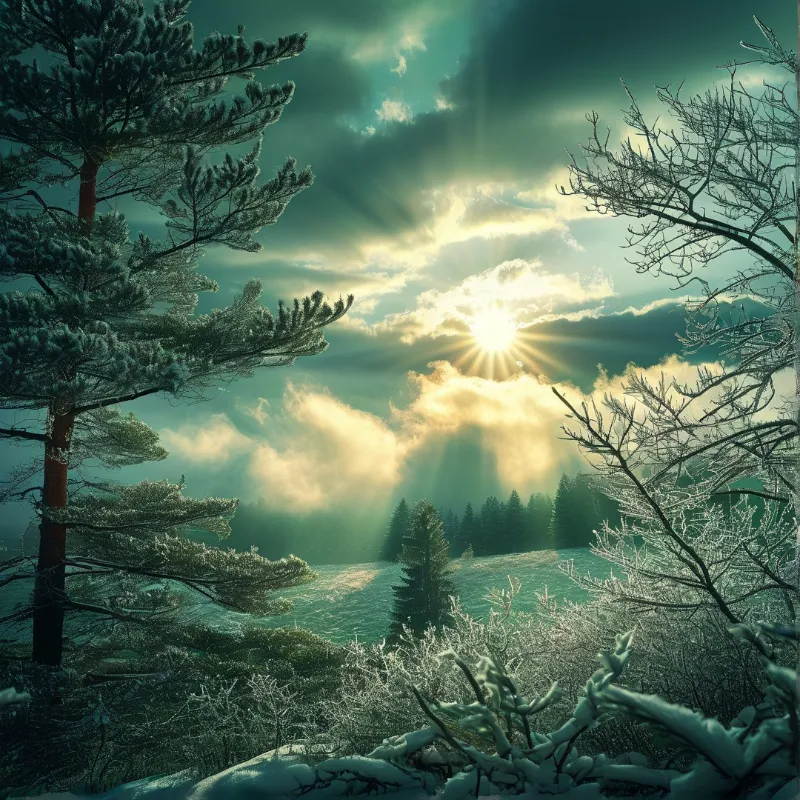 Sunlit Winter Forest Scene
