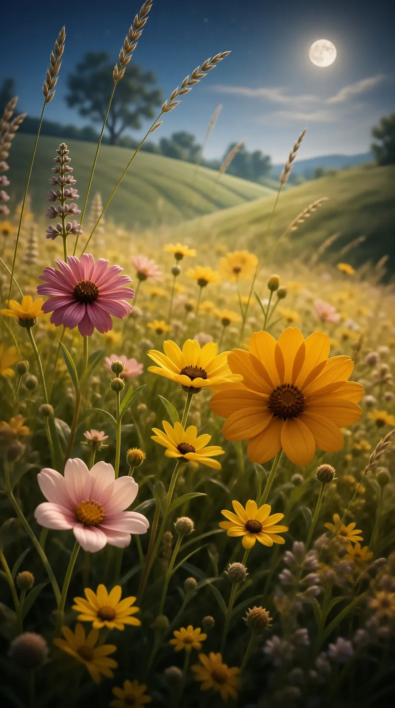 Moonlit Wildflower Meadow