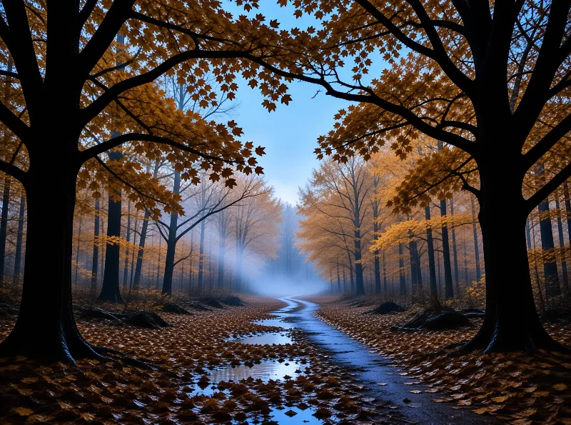 Misty Autumn Forest Path