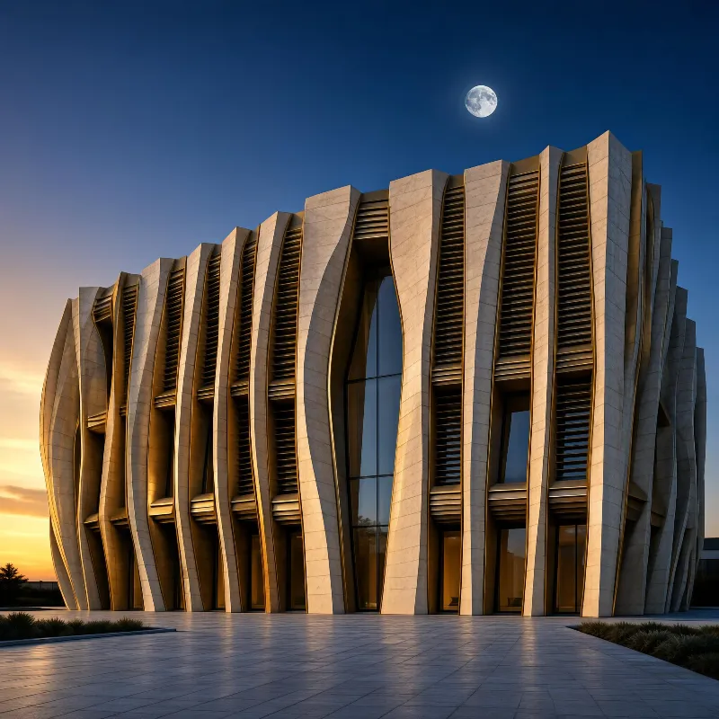 Modern Wavy Building at Dusk
