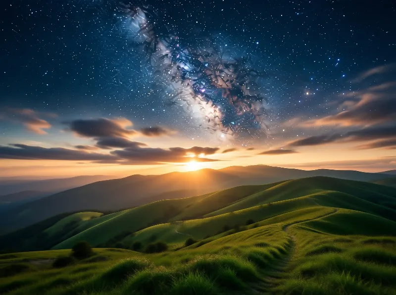 Rolling Hills and Starry Sky