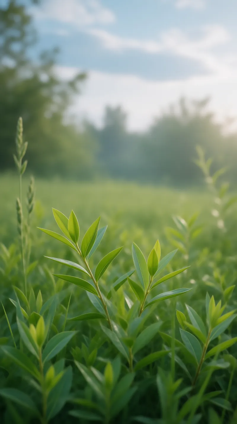 Misty Sunlit Green Field