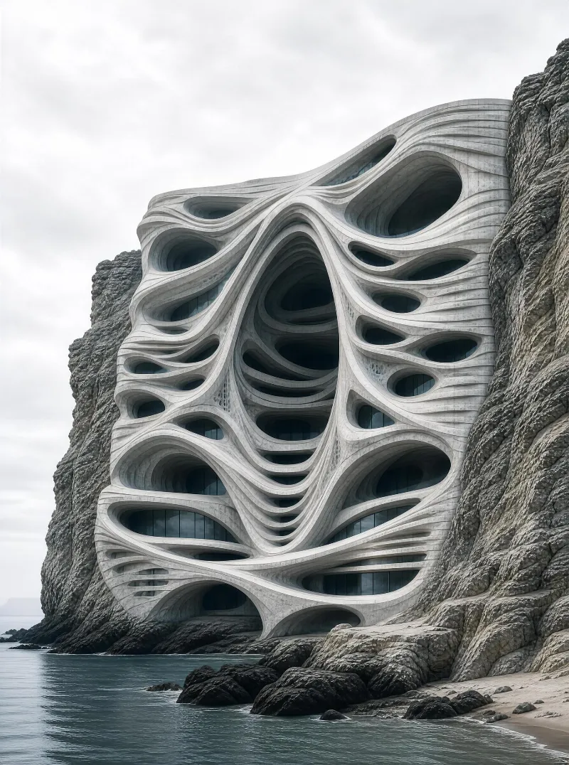 Modern Cliffside Building with Organic Design