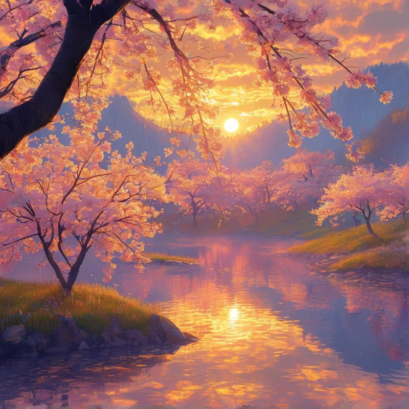 Golden Cherry Blossom River