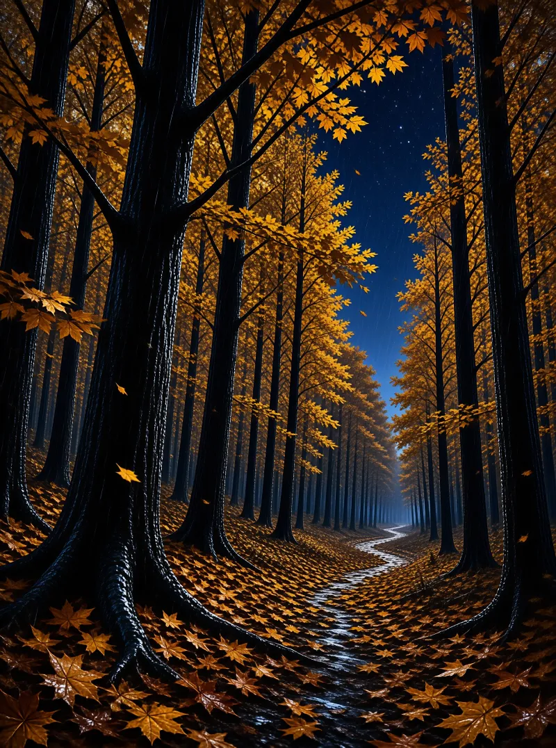 Mystic Autumn Forest Night