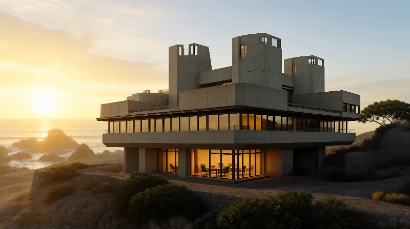 Concrete Villa in Coastal Sunset