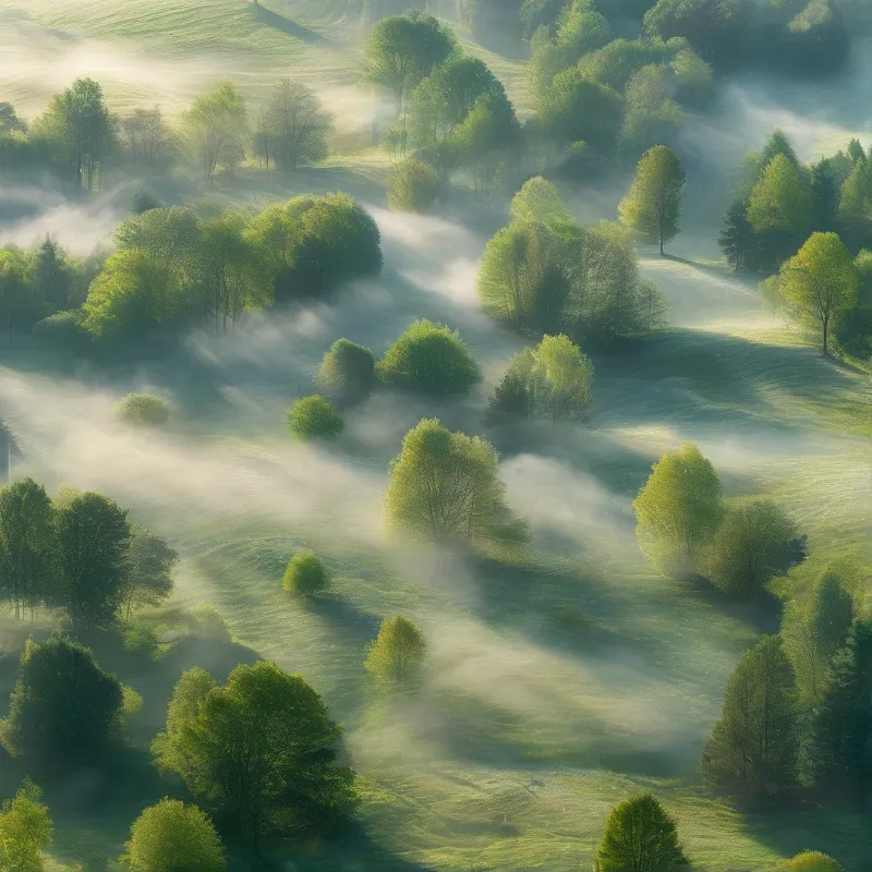 Misty Sunrise Hilly Landscape
