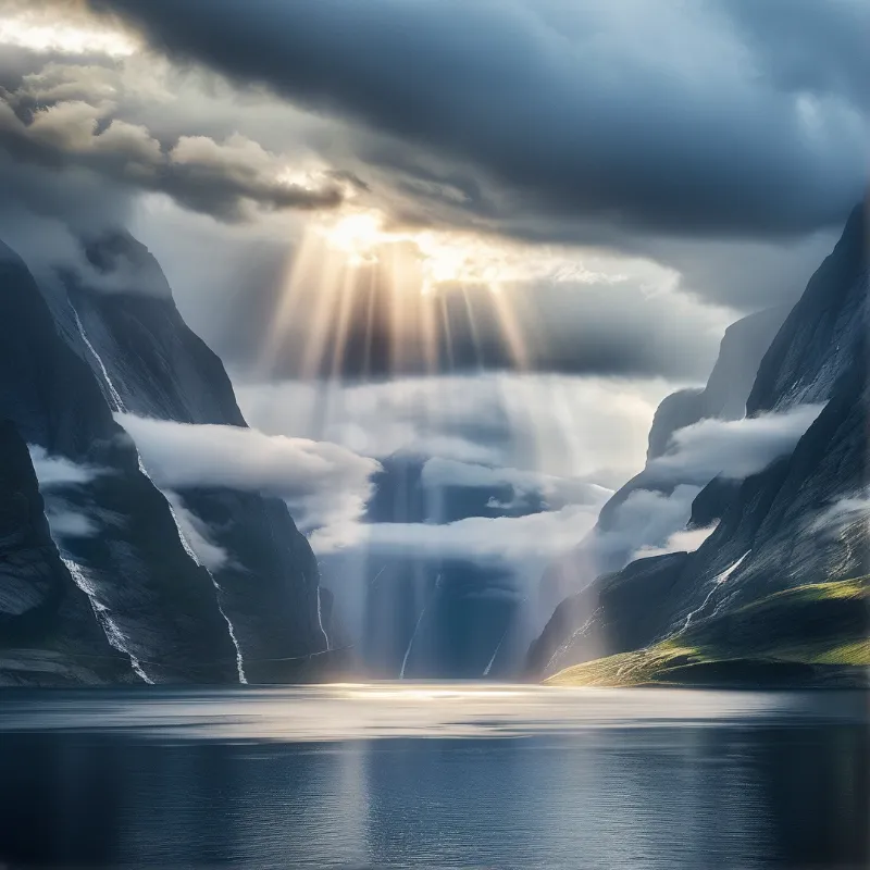 Sunlit Mountain Fjord