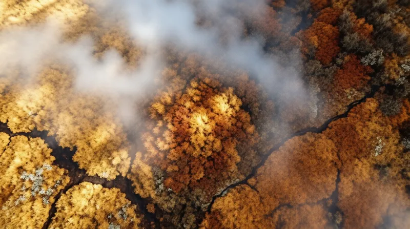 Aerial View of Misty Autumn