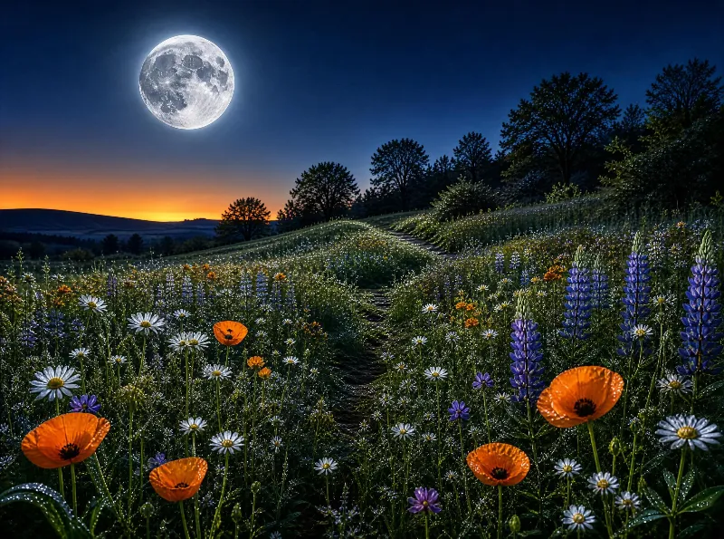Moonlit Wildflower Field