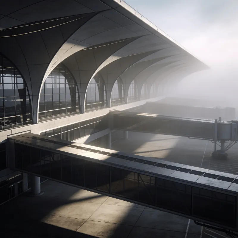 Terminal with Tensile Structure — Foggy Morning