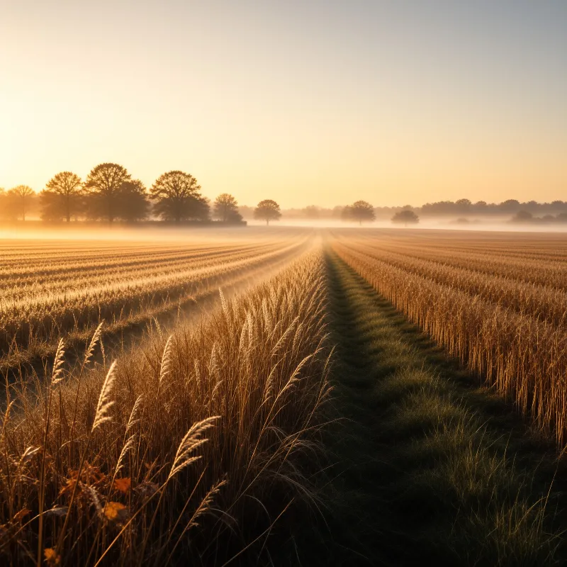 Misty Field at Sunrise