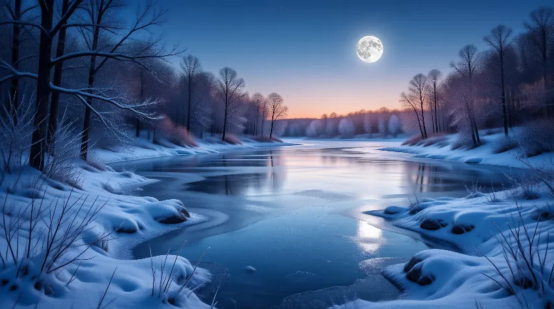 Winter River Moonlight