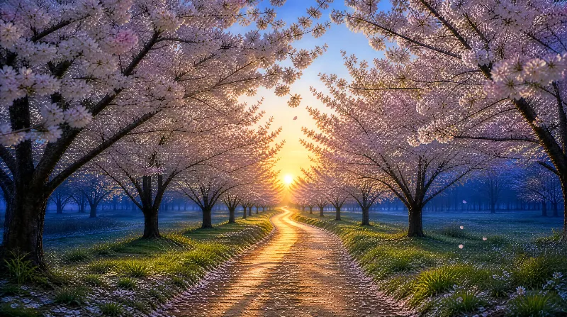 Sunlit Cherry Tree Tunnel