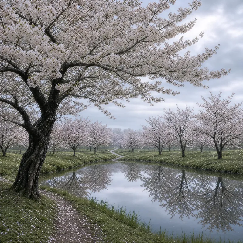 Cherry Blossoms by the River