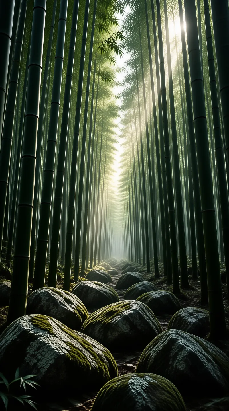 Sunlit Bamboo Forest Path