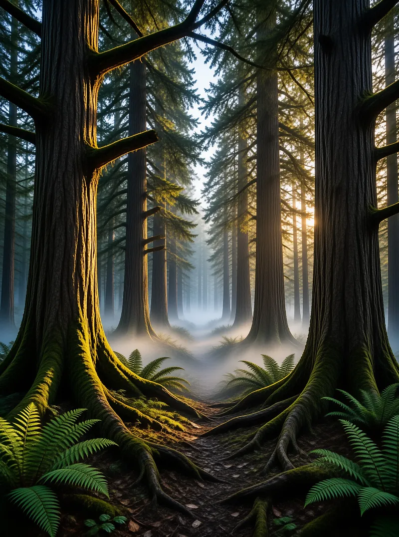 Sunlit Misty Forest Path