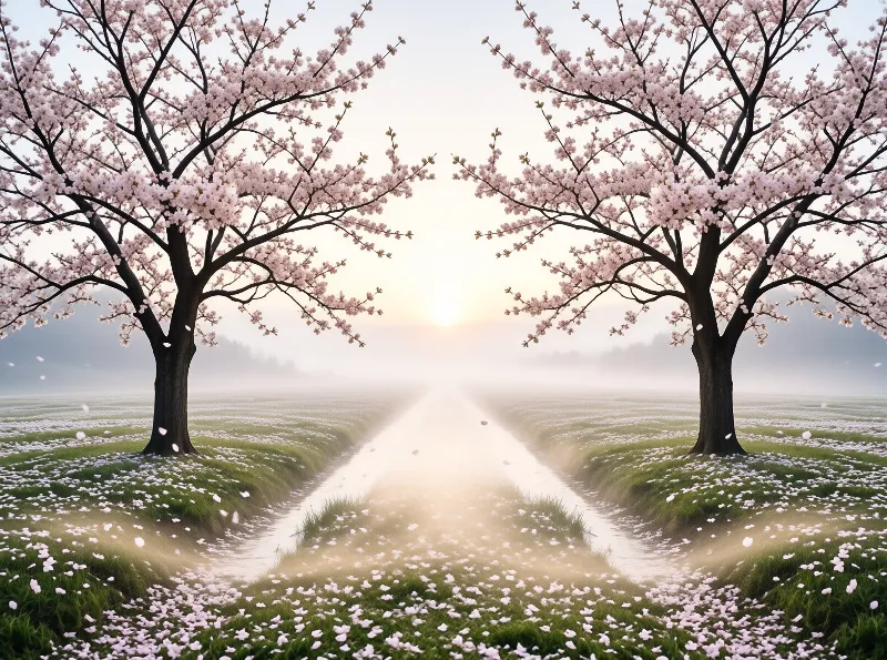 Misty Cherry Blossom Path