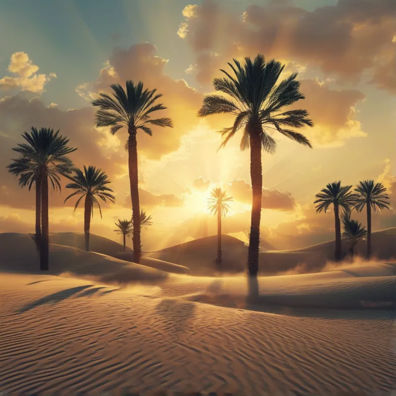 Desert Sunset with Palm Trees