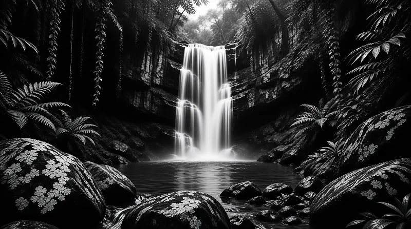 Monochromatic Jungle Waterfall