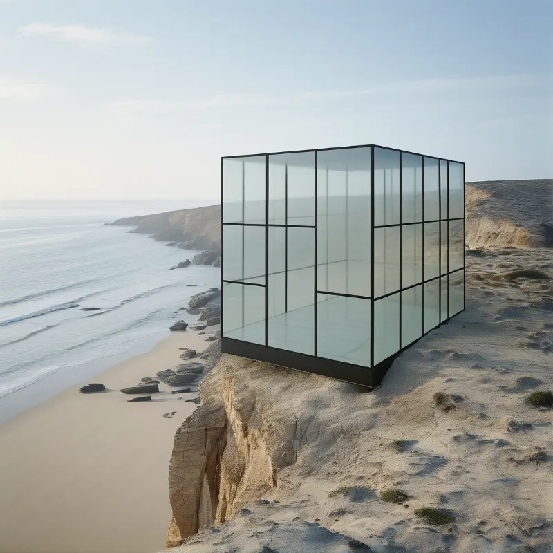 Glass Cube on Cliff