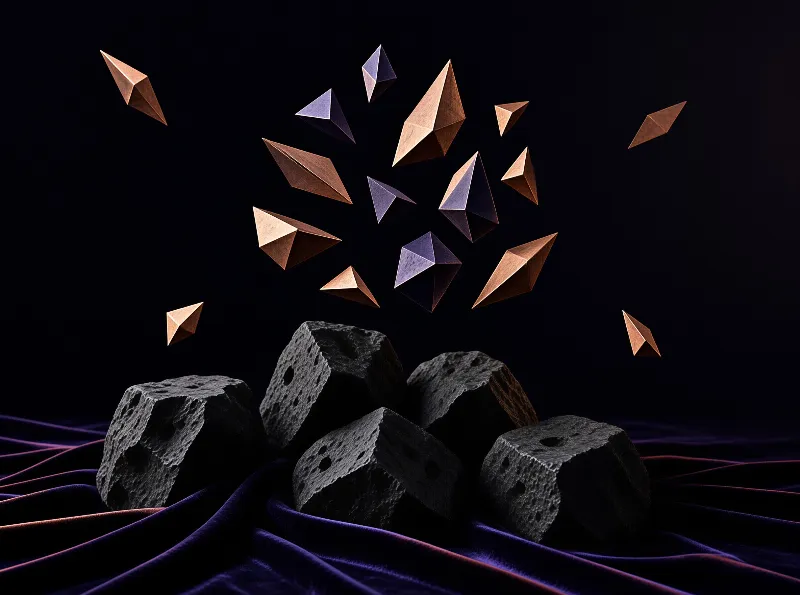 Copper Tetrahedrons Above Rocks