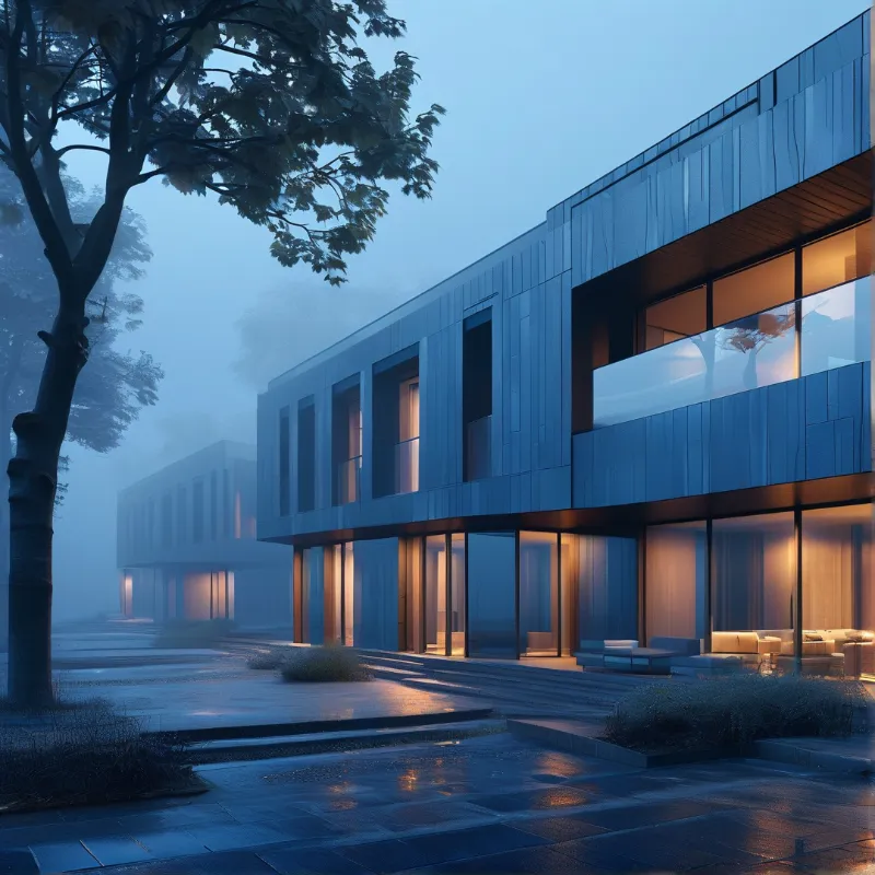 Modern Building in Mist