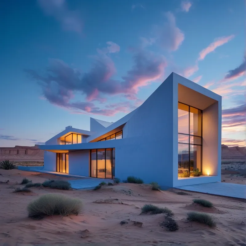 Modern Desert House at Dusk