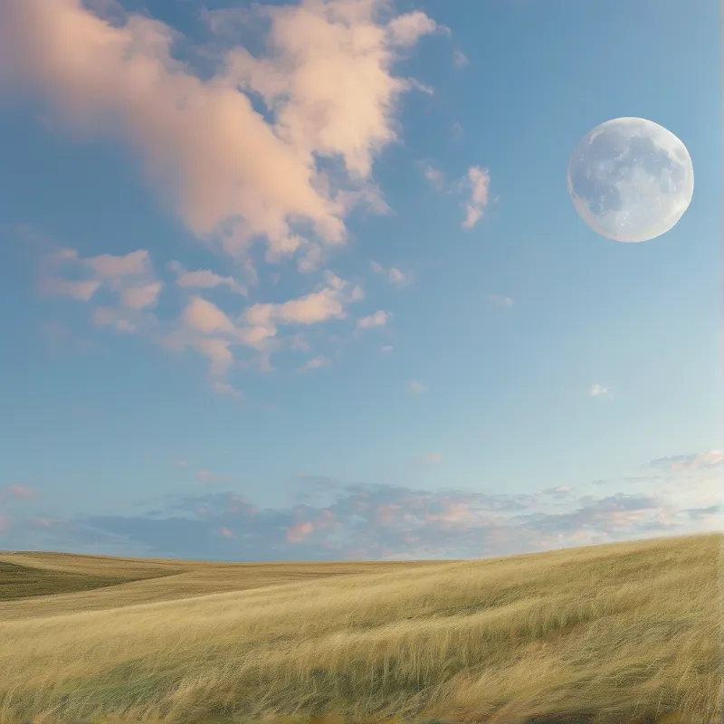 Moon Over Golden Grassland Landscape