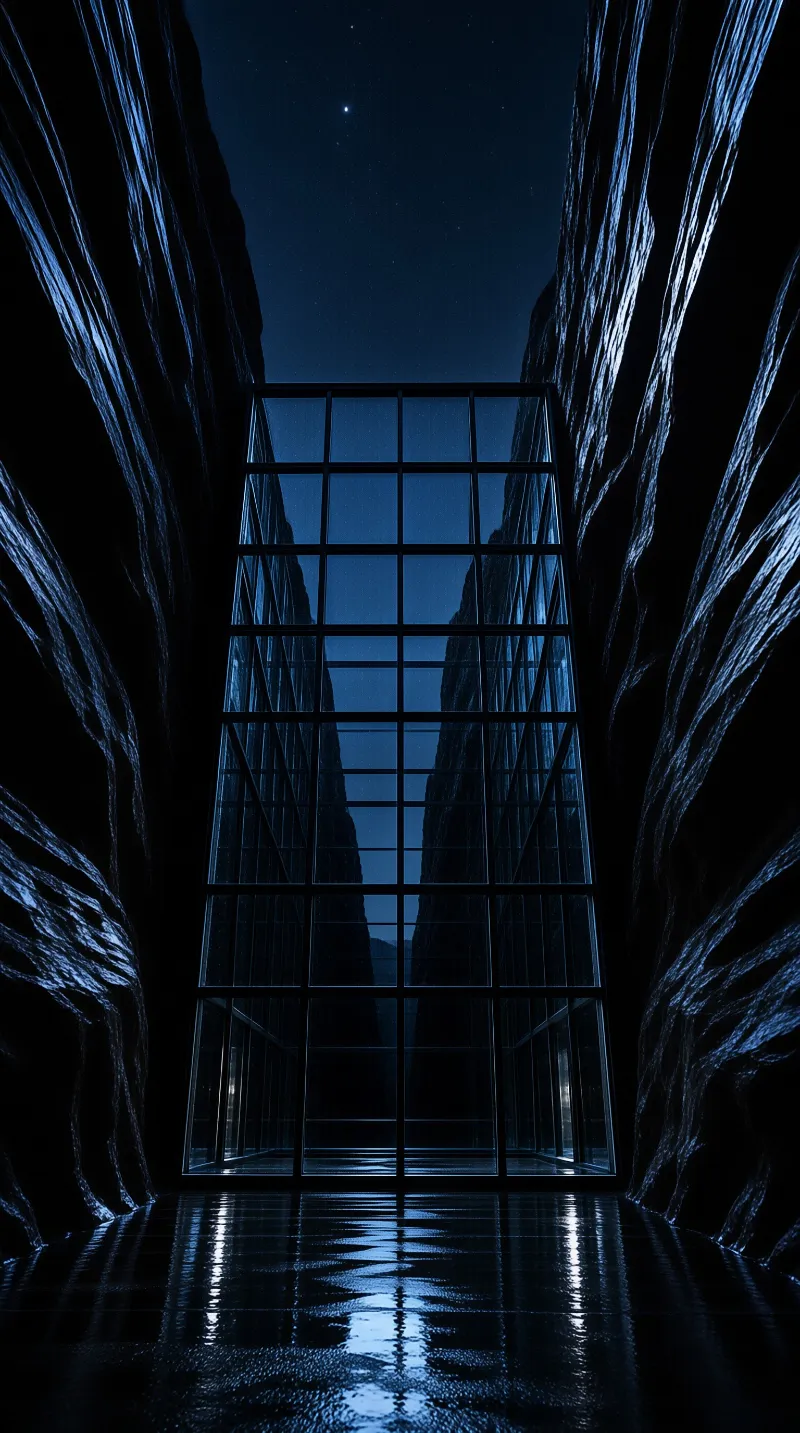 Glass Facade in Dark Canyon
