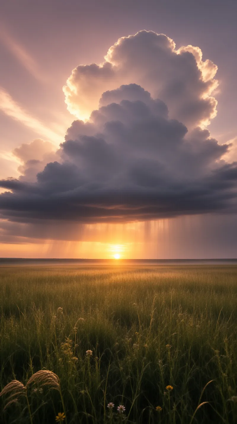 Stormlit Prairie Sunset Landscape