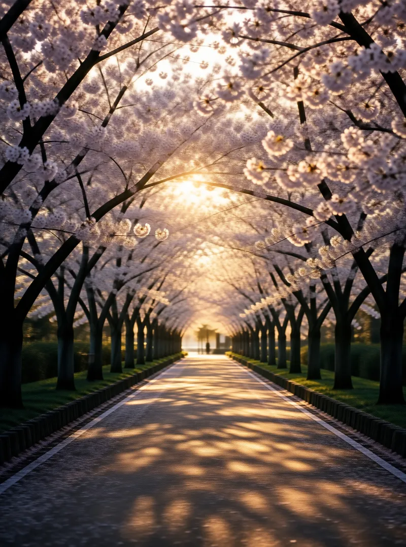 Cherry Blossom Tunnel at Sunset