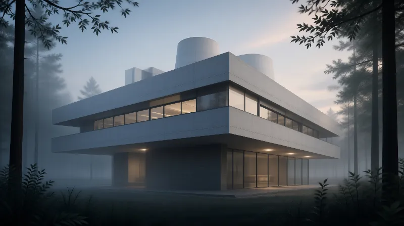 Modern House in Misty Forest
