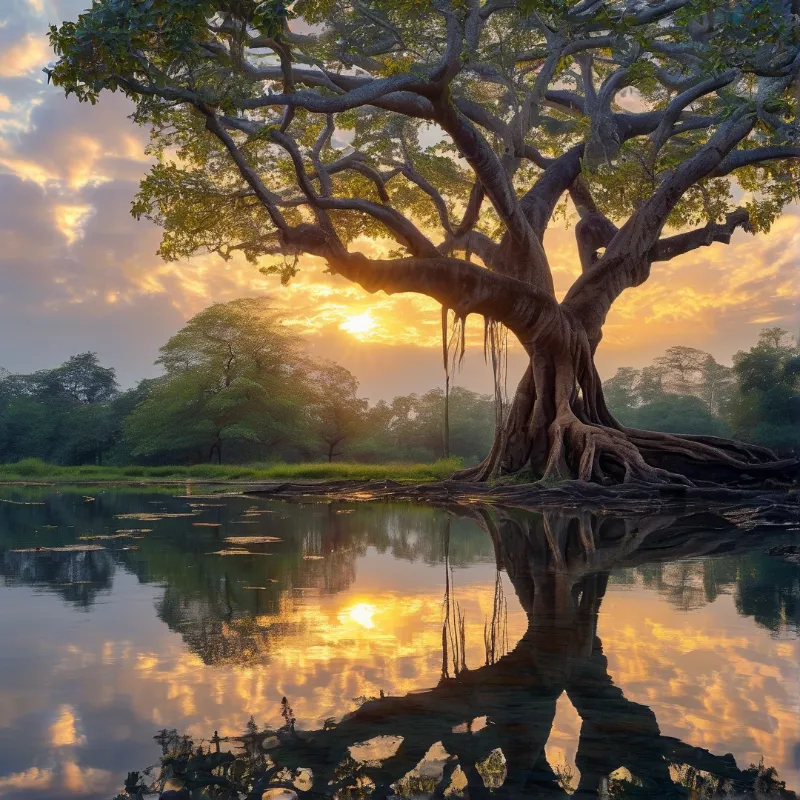 Banyan at Sunset Reflection