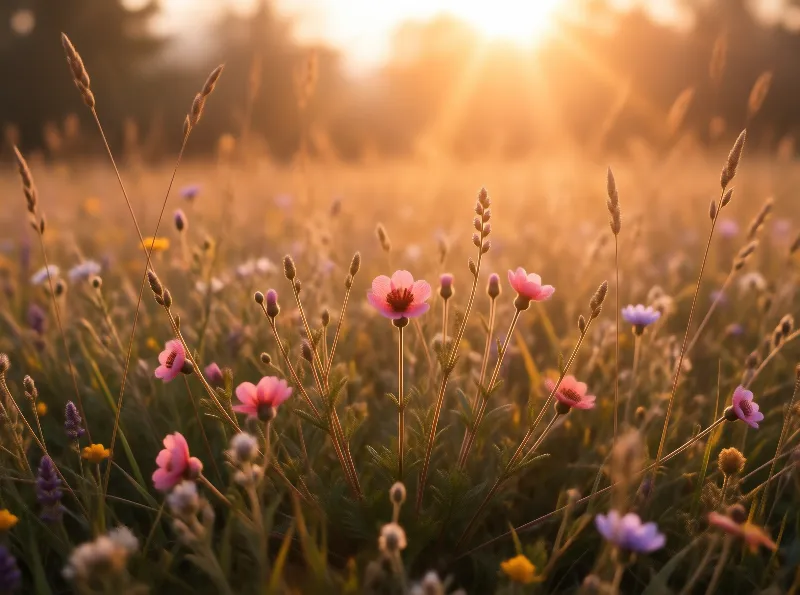 Sunlit Wildflower Field