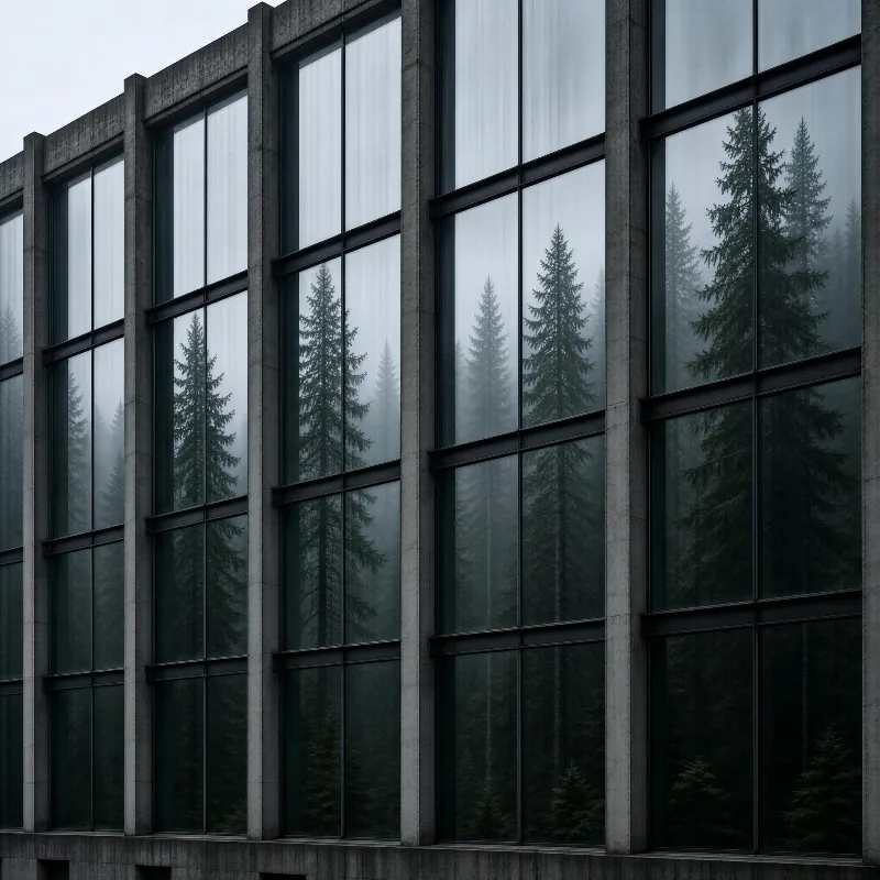 Building with Forest Reflection